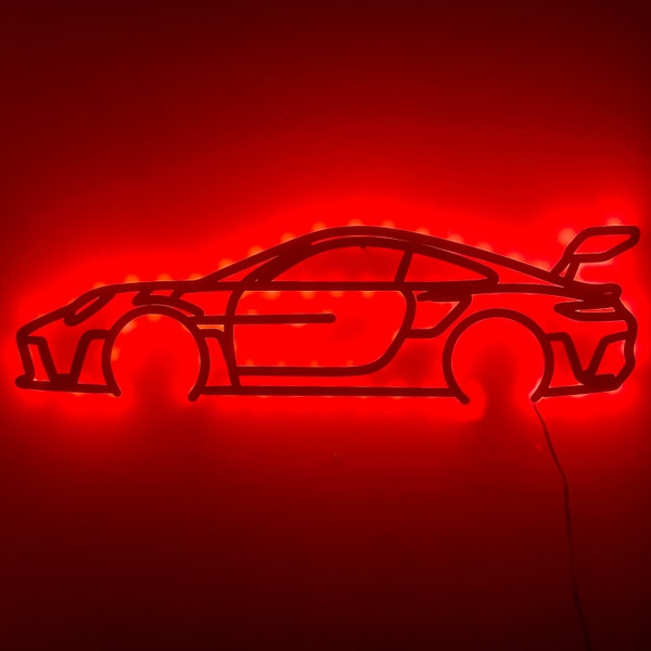 Décoration murale en métal pour voiture de sport, lumière LED, Silhouette de voiture, Enseigne LED pour voiture de sport, Cadeau pour lui, Cadeaux pour les amateurs de voiture, Suspension murale de garage avec lumière LED