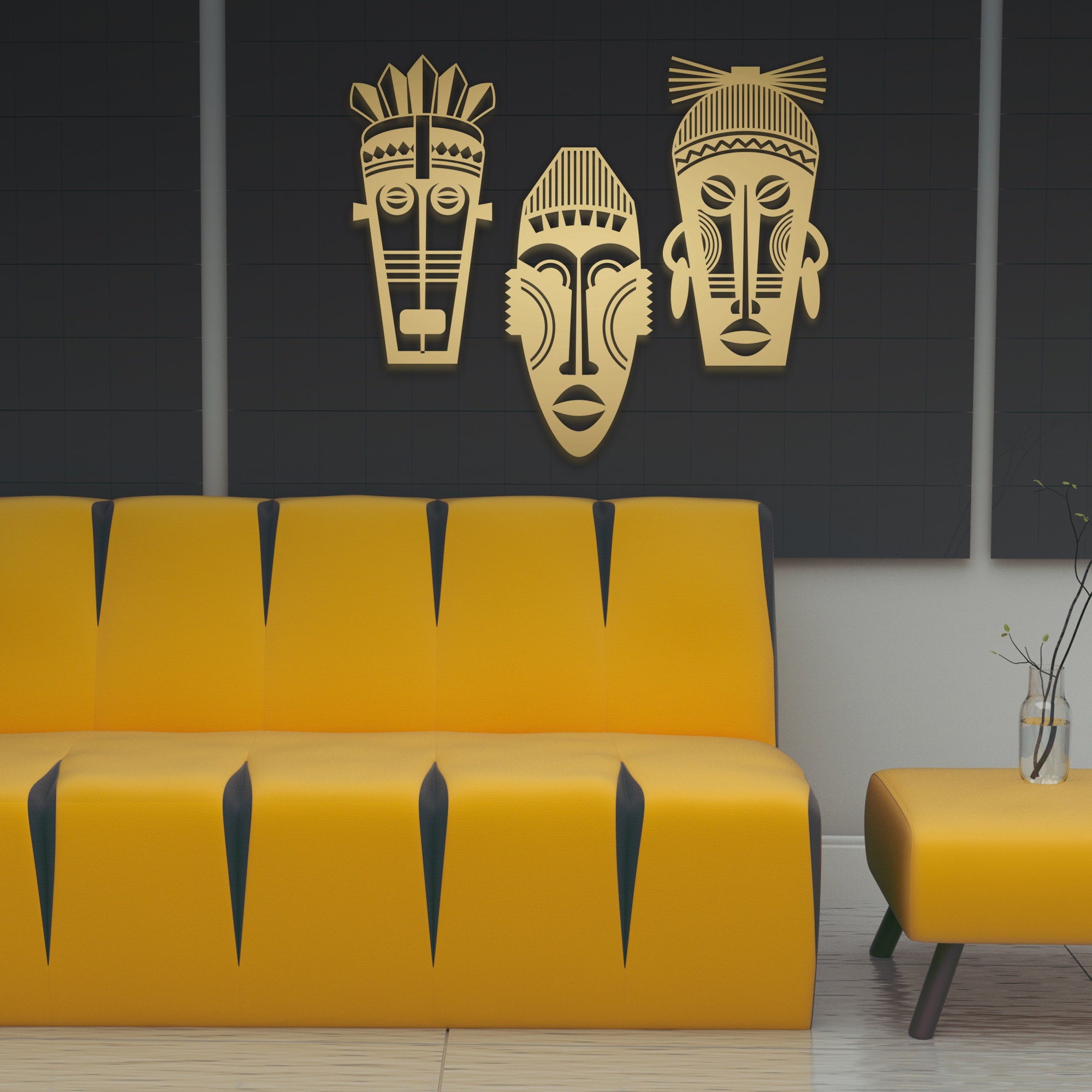 3 Pieces African Mask Decor, African Metal Wall Decor, Tribal Signs