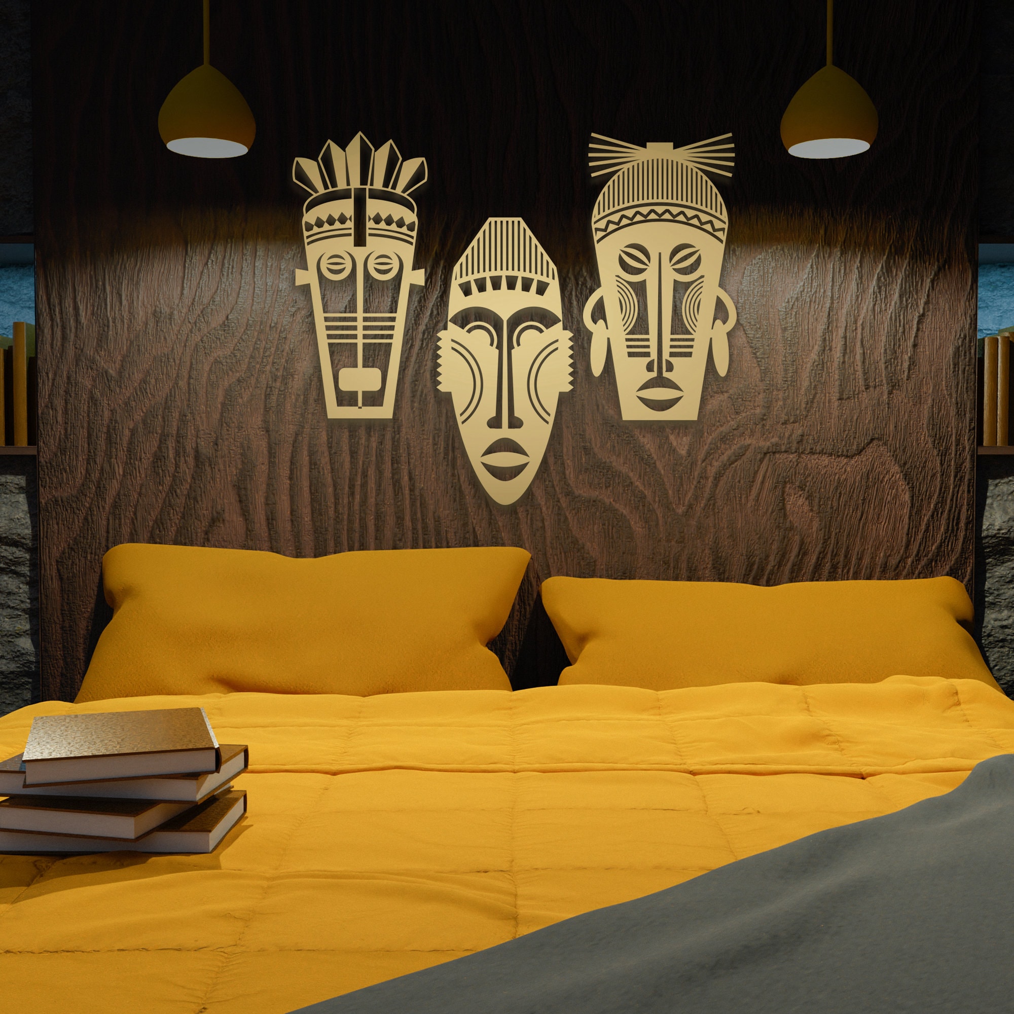 3 Pieces African Mask Decor, African Metal Wall Decor, Tribal Signs