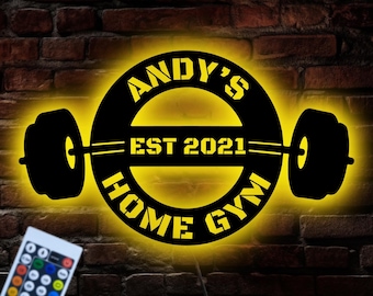 Personalized Home Gym Metal Sign with LED Light, Light up Gym Name Sign, RGB Led Gym Art, Metal Fitness Wall Art, GYM Motivation Decor Gift