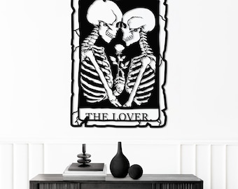 Gothic Skeleton Couple Metal Wall Art, Valentines Day Gift for Couple, Bedroom Wall Decor, Skull Lovers, Wedding Gift Decor, Halloween Gift