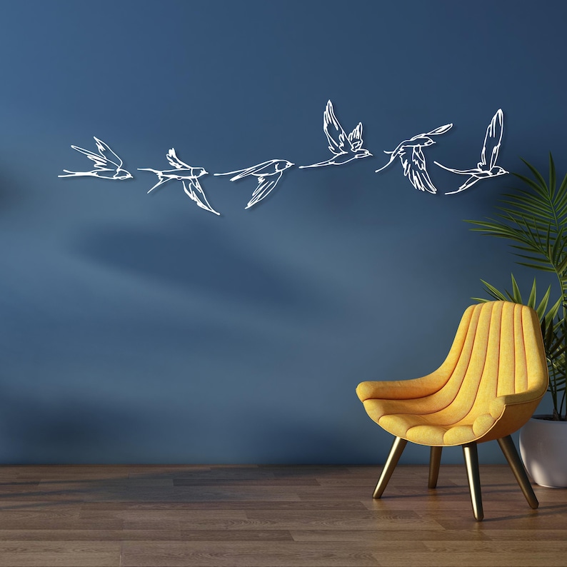 Birds Metal Wall Art Set of 6, Minimalist Art Modern Home Decor, Garden ...