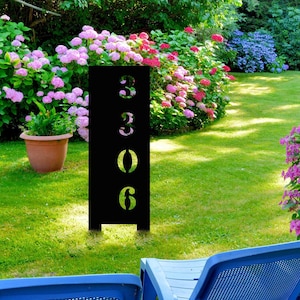 Solar Metal Address Numbers Sign For Yard, Lighted Vertical Modern Numbers Sign With Stakes,Commercial Garden Address Sign,Home Lawn Numbers image 6