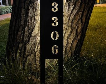 Solar Metal Address Numbers Sign For Yard, Lighted Vertical Modern Numbers Sign With Stakes,Commercial Garden Address Sign,Home Lawn Numbers