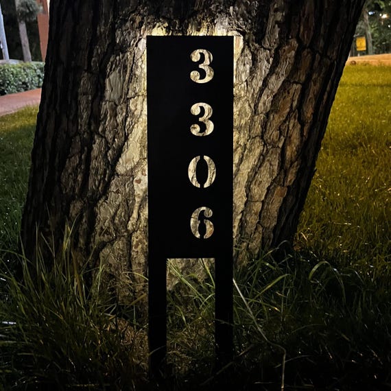 Solar Metal Address Numbers Sign For Yard, Lighted Vertical Modern Numbers Sign With Stakes,Commercial Garden Address Sign,Home Lawn Numbers