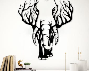 Elephant Metal Wall Art, Tribal Elephant Decor,Large Wall Hanging,African Safari Home Decor Gift,Wildlife Tree Elephant Art,Rustic Home Gift