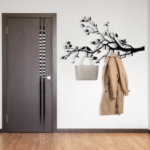 Large Metal Coat Rack, Tree Hooks Decor, Wall Mounted Coat Hanger Rack, Entryway Wall Art, Tree Metal Wall Decor, Farmhouse Industrial Decor