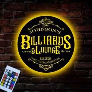 Custom Billard Lounge Metal Sign LED Light, Game Room Decorations, Custom Gift, Bar LED Sign, Custom Drink Sign,Lounge Wall Art,Gift For Him