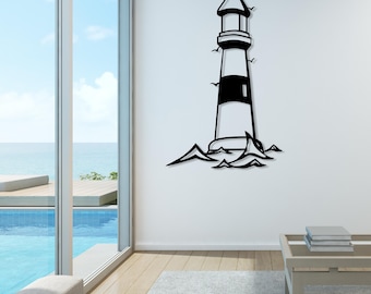 Lighthouse Metal Wall Art, Nautical Theme Decor, Ocean Decor Metal Hanging, Fish Restaurant Sign, Bathroom Metal Wall Art, Beach Home Decor