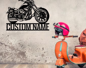 Placa de metal personalizada com nome de motocicleta, presente de parede personalizado para motociclistas, presente personalizado para namorado, presente para amante de motocicletas, presente para pai, decoração de garagem.