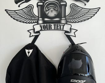 Custom Metal Helmet Hanger, Personalized Motorcyclist Name Sign Gift, Unique Name Coat Rack, Motorcycle Gift, Garage Decor Helmet Holder