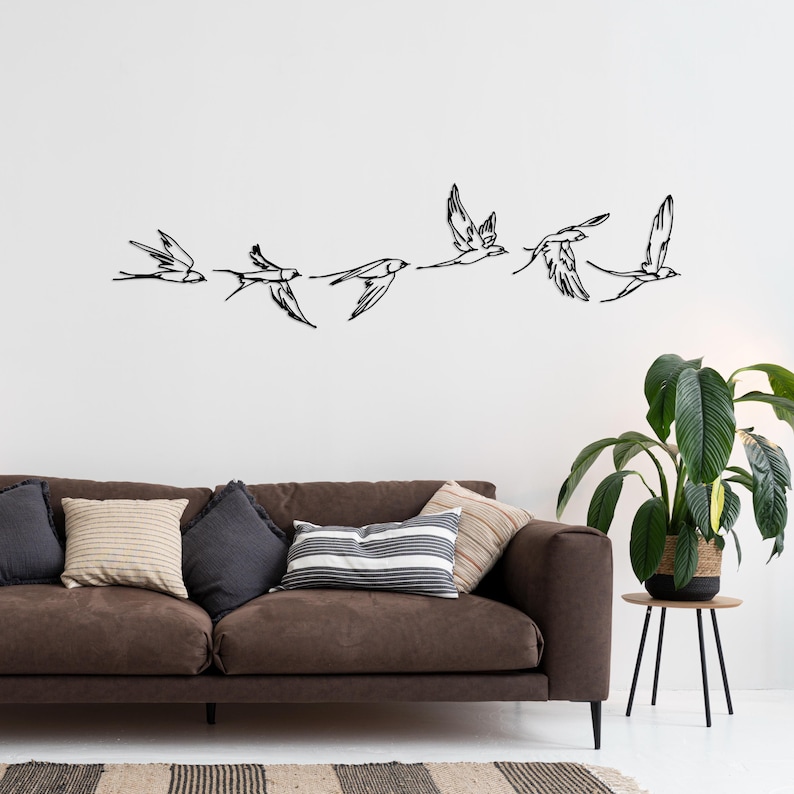 Birds Metal Wall Art Set of 6, Minimalist Art Modern Home Decor, Garden ...