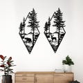 Metal Bear And Deer In Forest Metal Wall Art, Nature Forest Metal Art, Mountain Wildlife Wall Art, Large Cabin Decor, Outdoor Wall Hanging