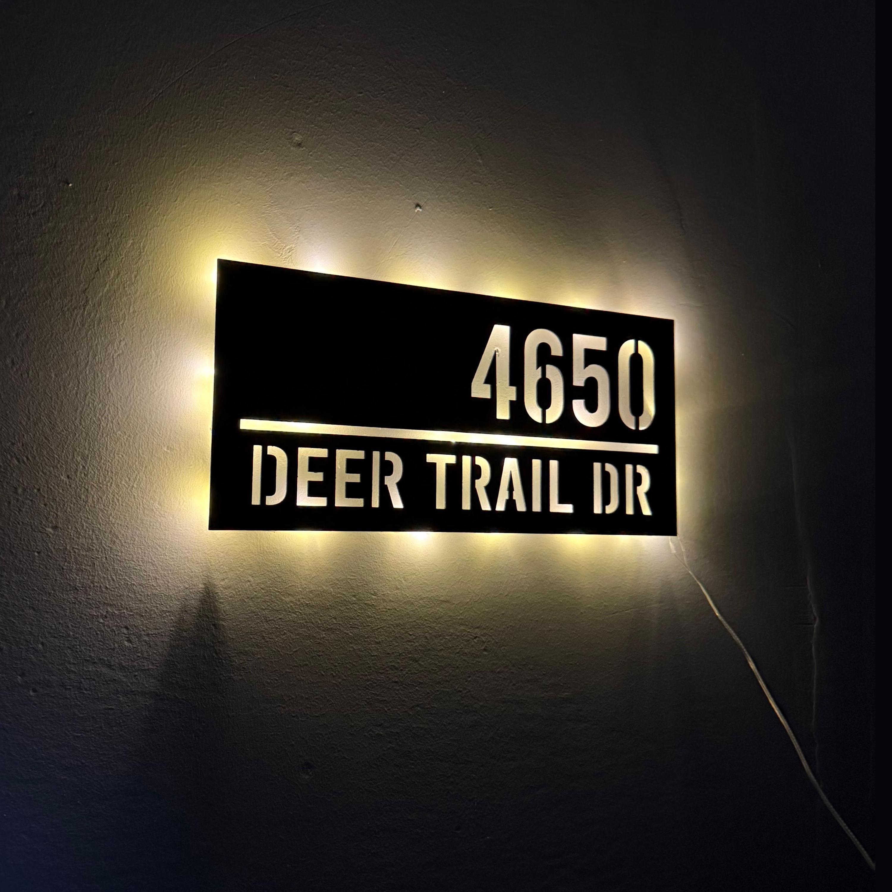 Custom LED Backlit Address Sign, Solar Powered Modern House Number ...