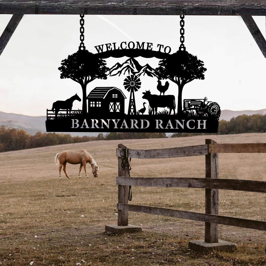 Custom Ranch Welcome Metal Sign, Rustic Animal Farm Sign, Outdoor ...