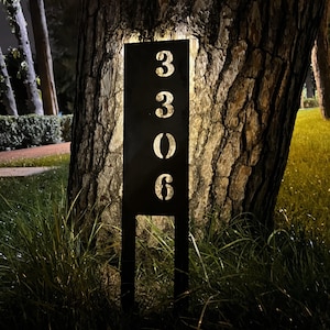 Solar Metal Address Numbers Sign For Yard, Lighted Vertical Modern Numbers Sign With Stakes,Commercial Garden Address Sign,Home Lawn Numbers image 3
