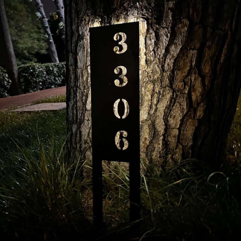 Solar Metal Address Numbers Sign For Yard, Lighted Vertical Modern Numbers Sign With Stakes,Commercial Garden Address Sign,Home Lawn Numbers image 7