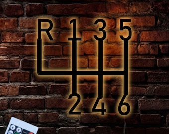 Car Gearbox Metal Wall Decor LED Light, Manual Gearbox Led Sign, 6 Speed Gear Wall Sign, Garage Wall Hanging,Car Lover Gift,Fathers Day Gift