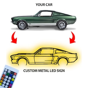 Your Car Drawing Metal Wall Art With RGB LED Light, Custom Car Decor Gift,Personalized Car Decor,Car Guy Gift,Your Car Sketch Art,Remote LED