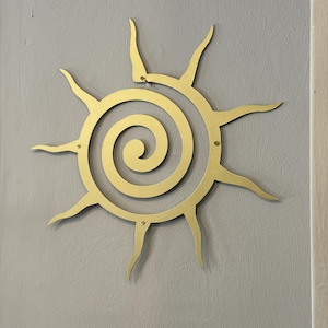 Gold Spiral Sun Wall Art, Outdoor Patio Decor, Wacky Sun Decor, Beach Home Ornament, Housewarming Gift, Deck Porch Decor Gift, Whimsical Sun