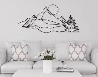 Mountain Metal Wall Decor, Minimalist Mountain Sign, Mountain Wall Hangings, Livingroom Decor, Housewarming Gifts, Mountain Range View, Boho