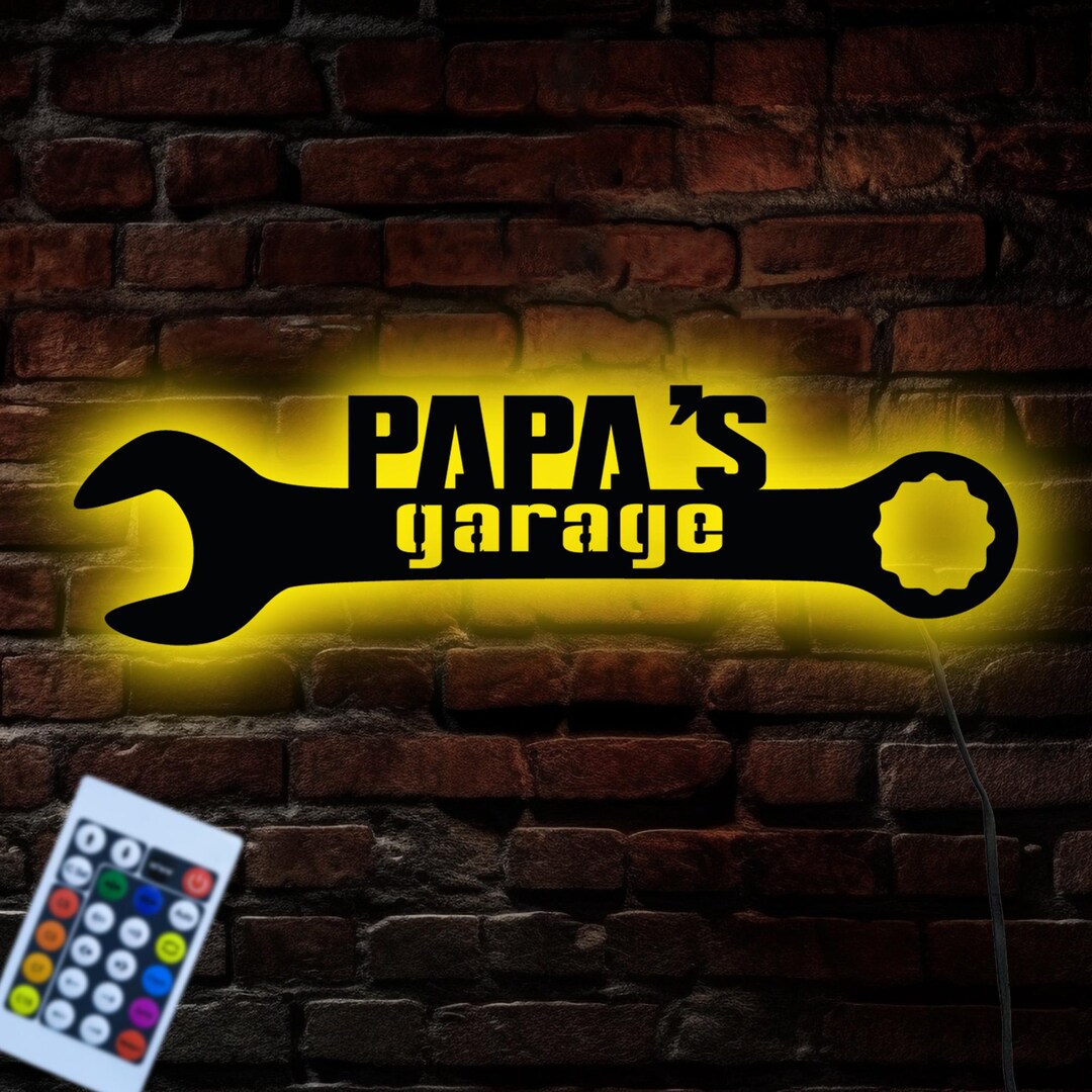 Custom LED Garage Metal Sign, Papa’s Garage Light, Remote-control LED ...