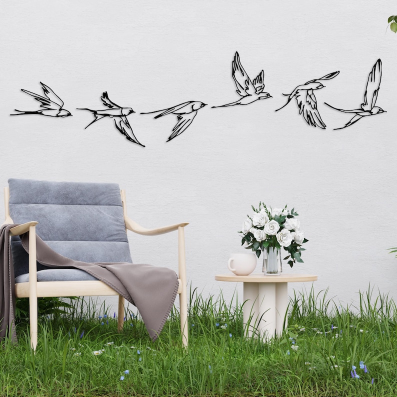 Birds Metal Wall Art Set of 6, Minimalist Art Modern Home Decor, Garden ...