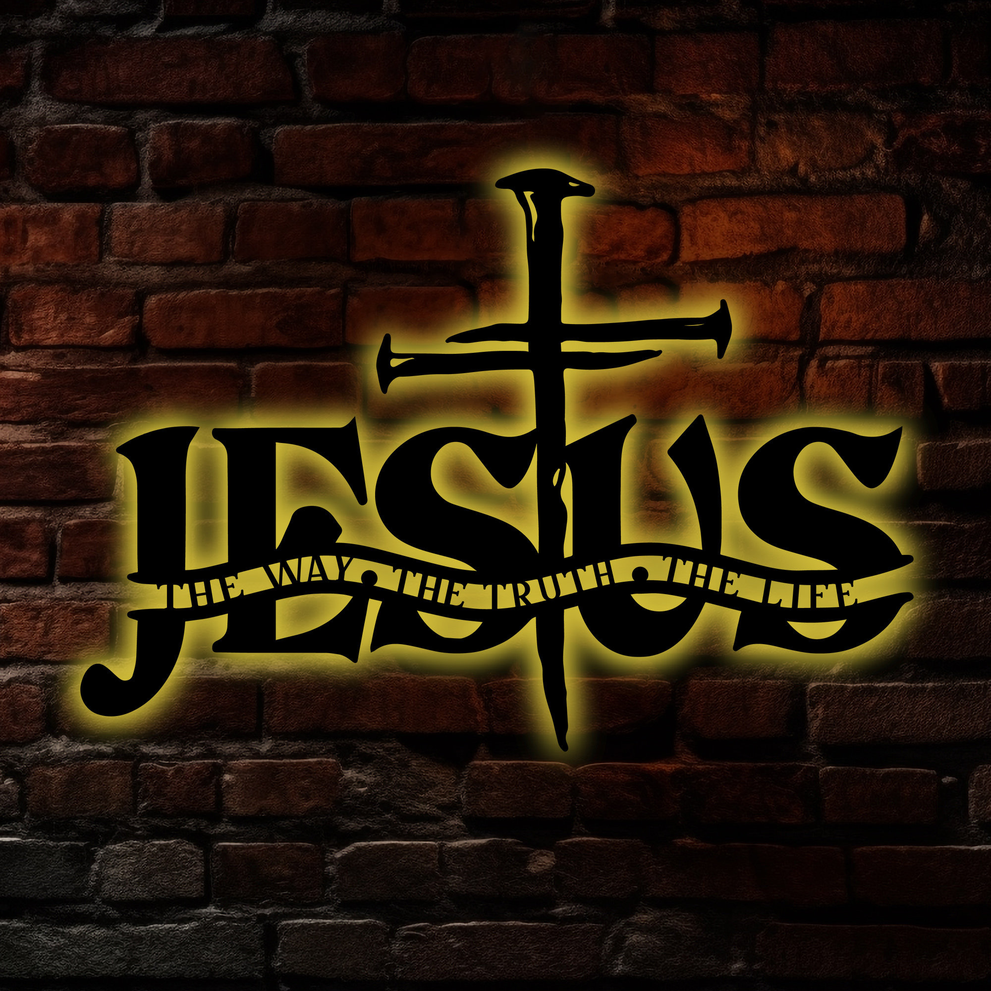 Jesus The Way The Truth The Life Metal Wall Art LED Light, Cross Jesus Sign,Christian Gift, Religious Wall Hanging,Church Art with Led Light