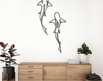 Shark Metal Wall Art Set of 2, Decor for Home, Modern Minimal Living Room Decor, Wildlife Animal Sign, Large Wall Decor, Beach House Decor