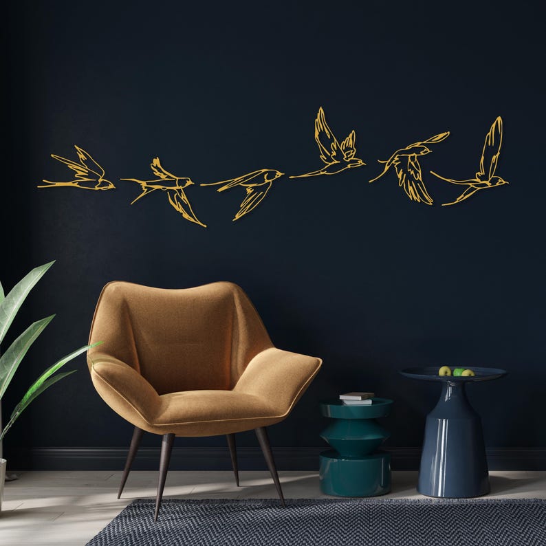 Birds Metal Wall Art Set of 6, Minimalist Art Modern Home Decor, Garden ...