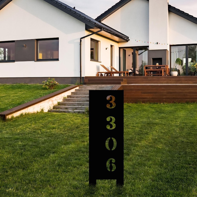 Solar Metal Address Numbers Sign For Yard, Lighted Vertical Modern Numbers Sign With Stakes,Commercial Garden Address Sign,Home Lawn Numbers image 8