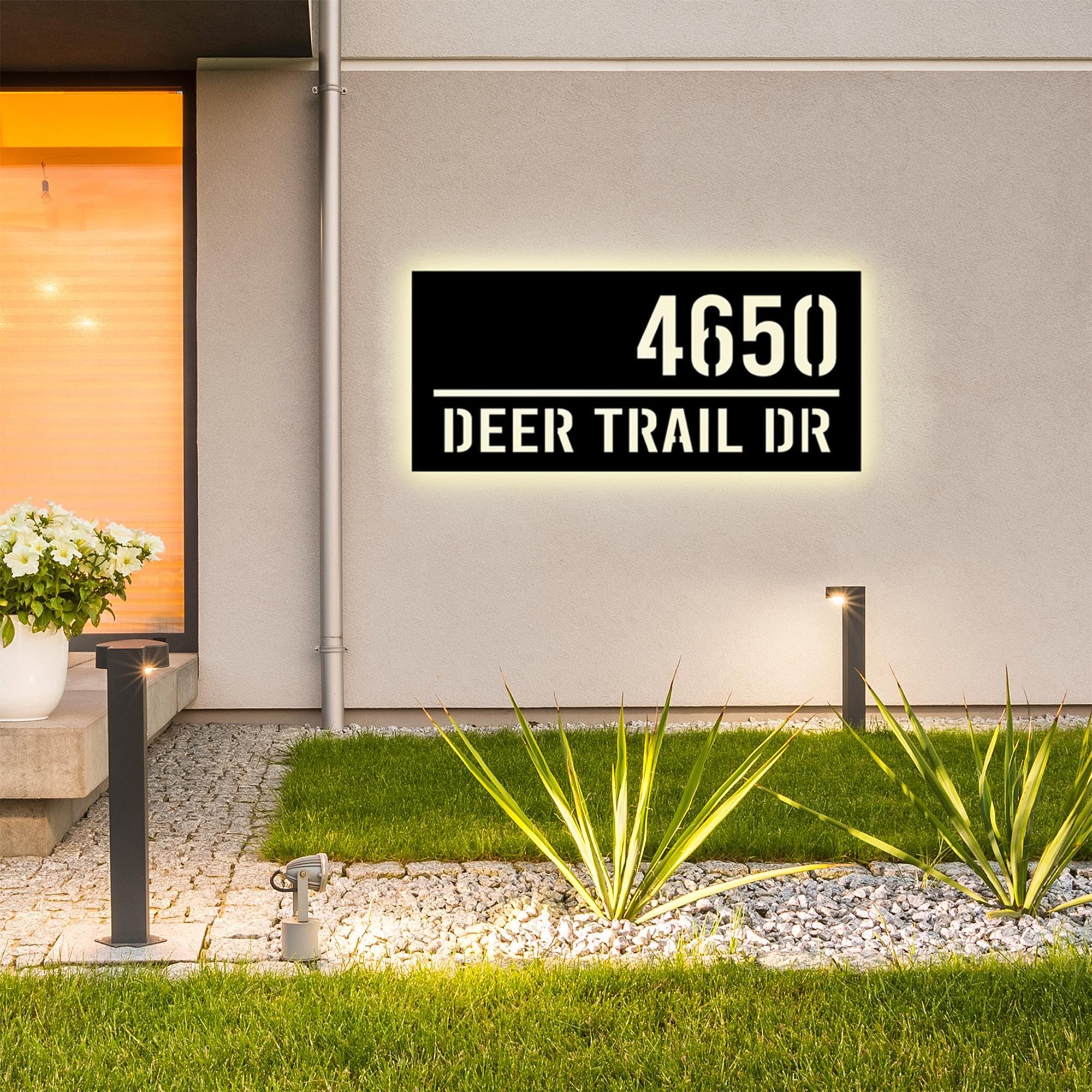 Custom LED Backlit Address Sign, Solar Powered Modern House Number ...