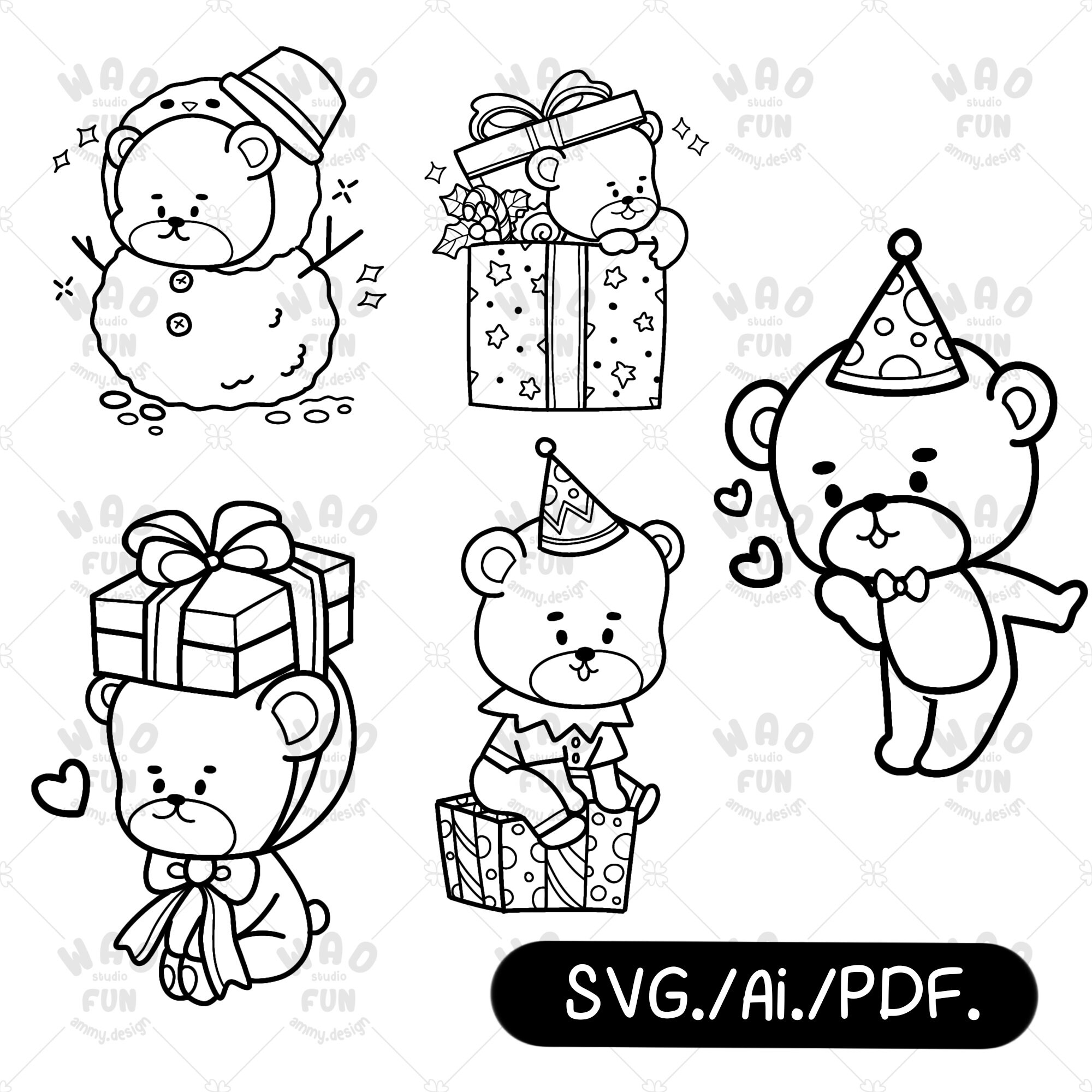 Christmas Bear Cute Bear Teddy Bear SVG SVG Files for Cricut - Etsy