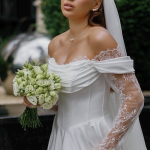 Elegant Lace Off-Shoulder Wedding Dress, Long Sleeve Bridal Gown