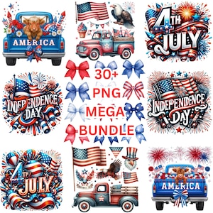 Plus de 30 ensembles MÉGA du 4 juillet en PNG, aigles patriotiques, drapeaux américains, guirlandes de camions américains, coquettes de la fête de l'indépendance