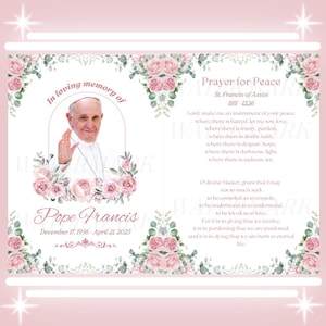 Cartão de Oração em Memória do Papa Francisco PNG e PDF - Download Instantâneo - Download Digital de Oração Católica para Emolduramento, Camisetas, Canecas e Presentes