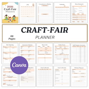 May include: A Craft Fair Planner with 66 pages, featuring a cover with children crafting. The planner includes sections for show research, marketing, and order forms. The title "Craft-Fair Planner" is prominently displayed.