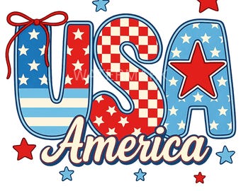 USA Patriotic PNG Red White and Blue Sublimation Design with Stars and Stripes Transparent Clipart for 4th of July Shirts and Crafts