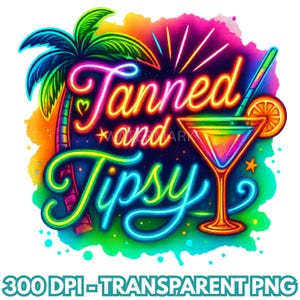 Diseño de bebida de playa de neón retro PNG bronceada y alegre. Sublimación de verano para camisetas, vasos y más. Diseño de verano femenino. Lindo clipart de verano.