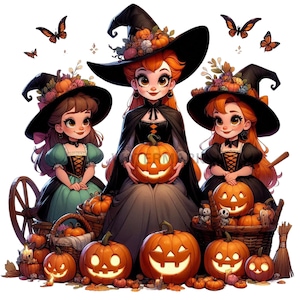 10 Halloween PNG Bundle Cute & Spooky PNG with Witches Pumpkins Bats Digital Halloween Clipart and Graphics for T Shirt Stickers Sublimation