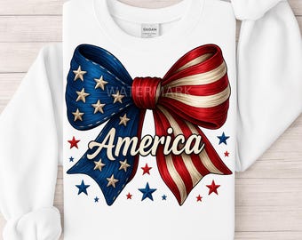 USA Flag Bow PNG 4th of July Red White & Blue Clipart, Stars and Stripes USA Bow Sublimation Design, Independence Day Clipart