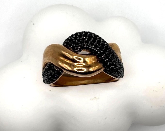 Vintage Vermeil Gold Over 925 Sterling Silver With Black Spinel Stones Ring Size 9