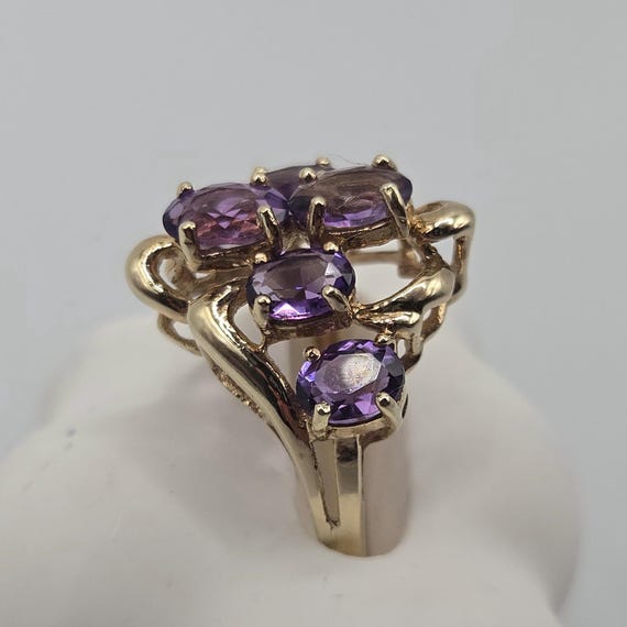 10K Solid Gold Amethyst Ring, Multi Stone Cluster… - image 6