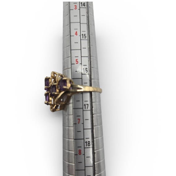 10K Solid Gold Amethyst Ring, Multi Stone Cluster… - image 4