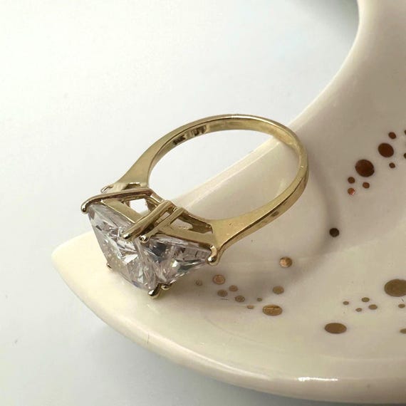 Solid 14K Yellow Gold Three-Stone Ring with Gemst… - image 5