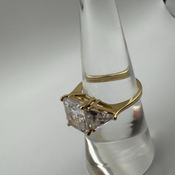 Solid 14K Yellow Gold Three-Stone Ring with Gemst… - image 11