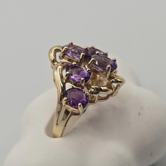10K Solid Gold Amethyst Ring, Multi Stone Cluster… - image 7