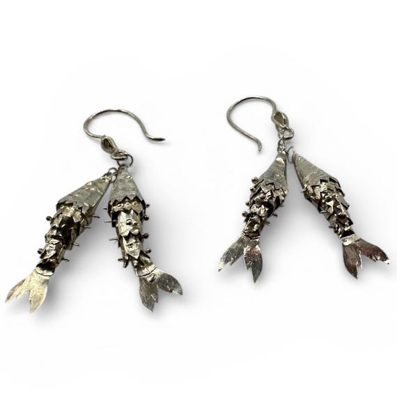 Articulating Fish Dangle Earrings, 925 Sterling S… - image 2