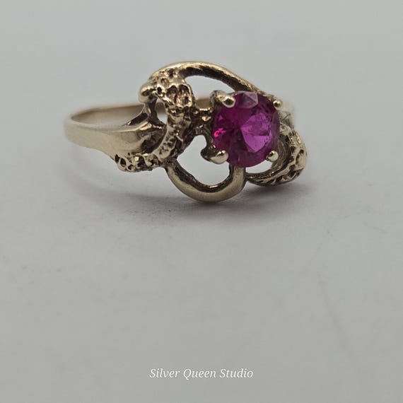 10k Solid Gold Ruby Ring, Sculptural Organic Sett… - image 3