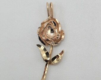 14K Gold Rose Necklace Pendant Rose Gold and Yellow Gold